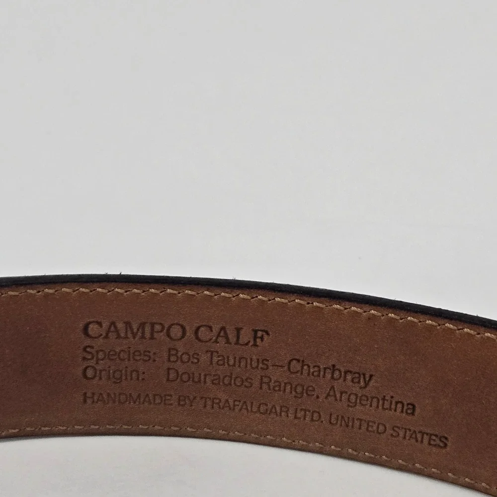 Trafalgar Mens Campo Calf Leather Belt 38 Brown Gold Buckle Handmade TX 164 8